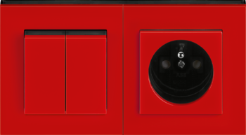 LEVIT červená / kouřová černá, dvojrámeček + spínač + zásuvka